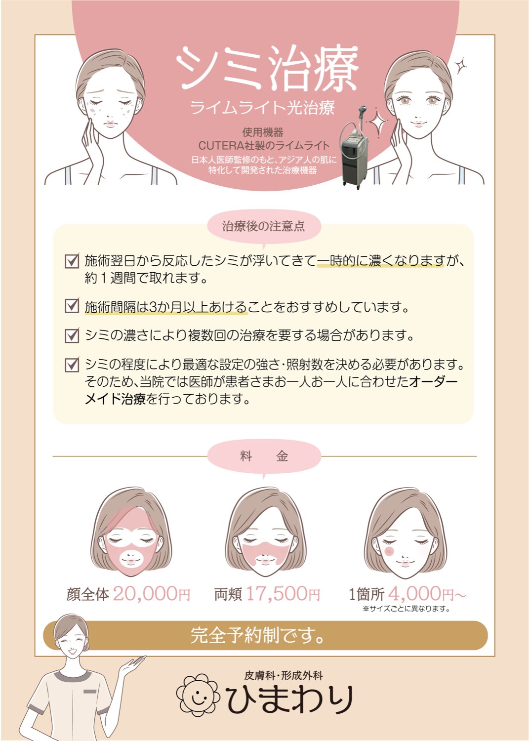 シミ治療 — 注意点・料金