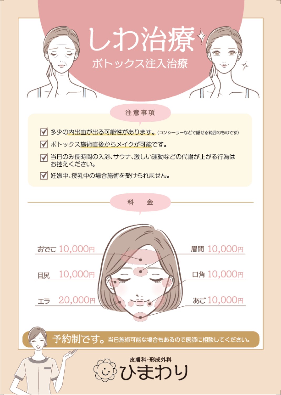 しわ治療 — 注意事項・料金