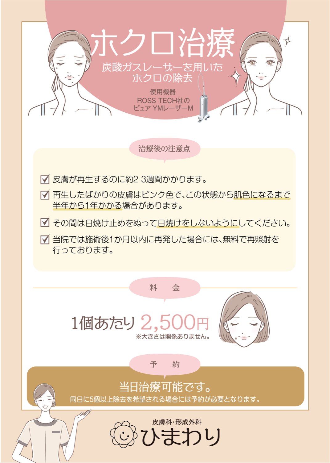 ホクロ治療 — 注意点・料金